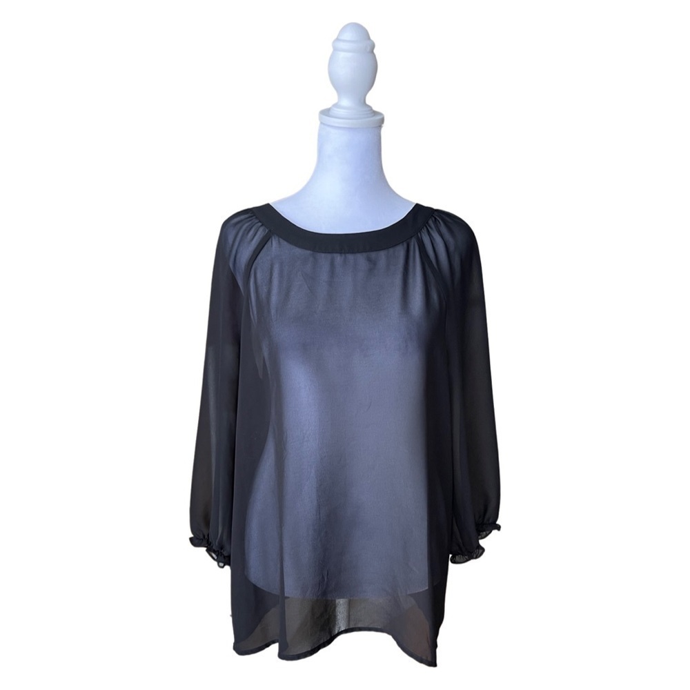 Petticoat Alley Open Back Sheer Blouse Size Medium Color Black